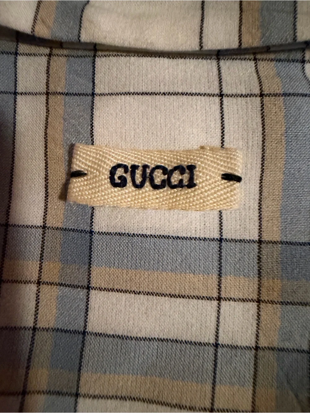 Gucci Short-Sleeve Plaid Button-Down Shirt - Light Blue & Cream Size 48 - XL
